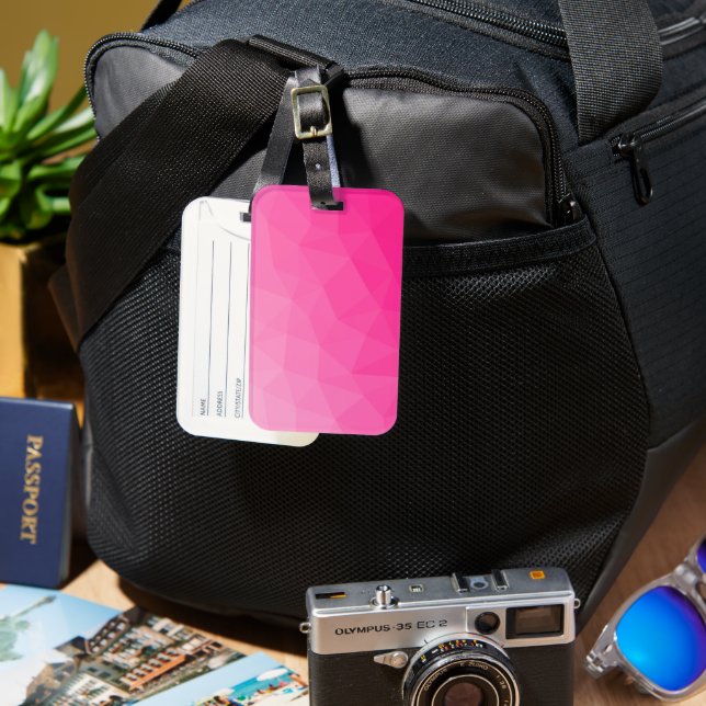 Hot pink Gradient Geometric Mesh Pattern Luggage Tag (Front & Back)