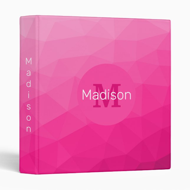 Hot pink Gradient Geometric Mesh Pattern Monogram 3 Ring Binder (Front/Spine)