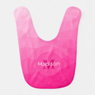 Hot pink Gradient Geometric Mesh Pattern Monogram Baby Bib