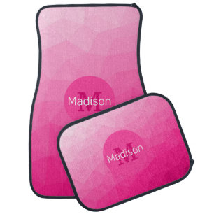 Hot pink Gradient Geometric Mesh Pattern Monogram Car Floor Mat