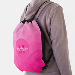 Hot pink Gradient Geometric Mesh Pattern Monogram Drawstring Bag
