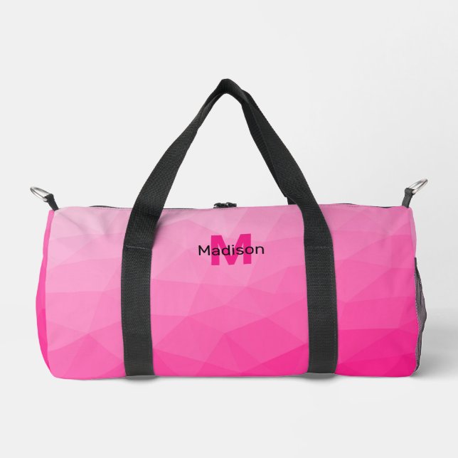 Hot pink gradient geometric mesh pattern Monogram Duffle Bag (Front)