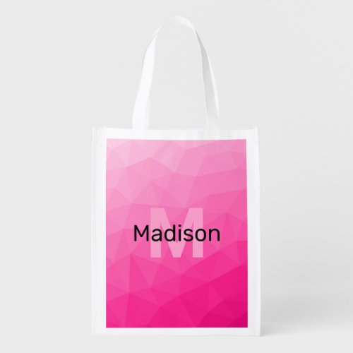 Hot pink gradient geometric mesh pattern Monogram Grocery Bag