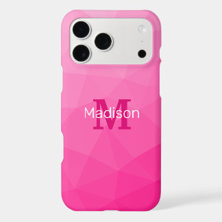 Hot pink Gradient Geometric Mesh Pattern Monogram iPhone 17 Pro Max Case