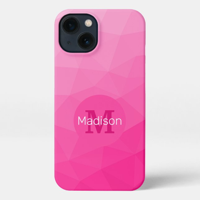 Hot pink Gradient Geometric Mesh Pattern Monogram iPhone Case (Back)