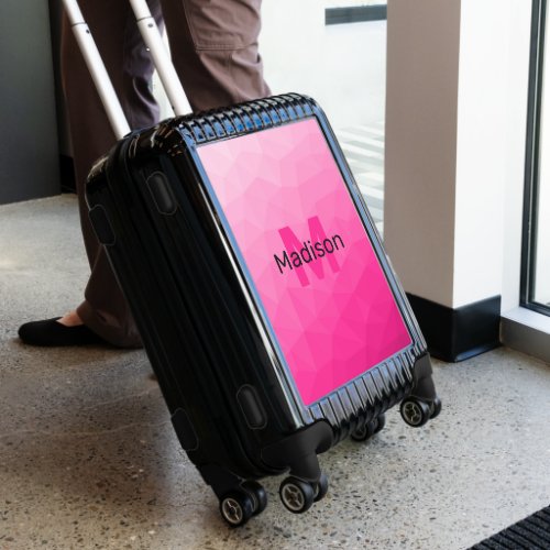 Hot pink gradient geometric mesh pattern Monogram Luggage