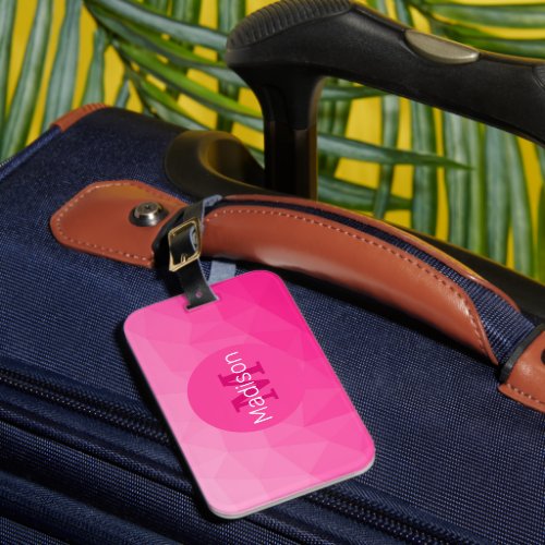 Hot pink Gradient Geometric Mesh Pattern Monogram Luggage Tag