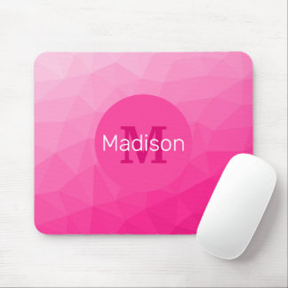 Hot pink Gradient Geometric Mesh Pattern Monogram Mouse Pad