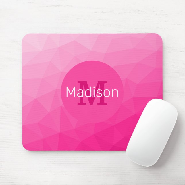 Hot pink Gradient Geometric Mesh Pattern Monogram Mouse Pad (With Mouse)