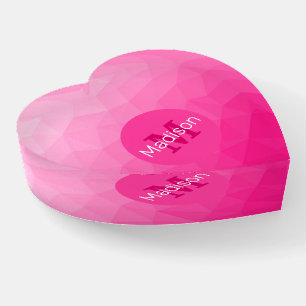 Hot pink Gradient Geometric Mesh Pattern Monogram Paperweight