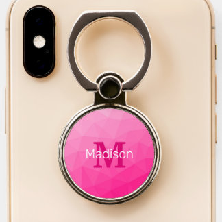 Hot pink Gradient Geometric Mesh Pattern Monogram Phone Ring Stand