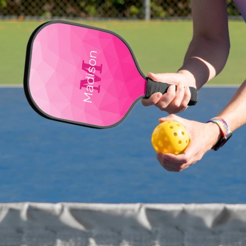 Hot pink Gradient Geometric Mesh Pattern Monogram Pickleball Paddle