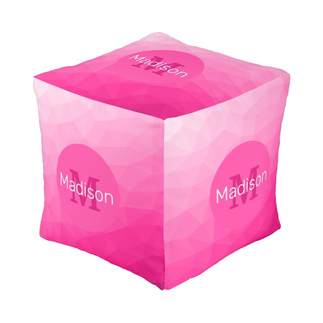 Hot pink Gradient Geometric Mesh Pattern Monogram Pouf (Angled Front)