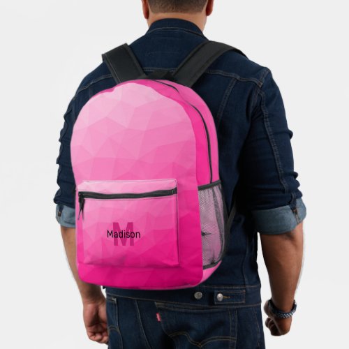 Hot pink gradient geometric mesh pattern Monogram Printed Backpack