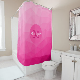 Hot pink Gradient Geometric Mesh Pattern Monogram Shower Curtain