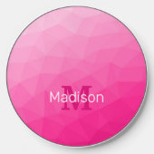 Hot pink Gradient Geometric Mesh Pattern Monogram Wireless Charger (Front)
