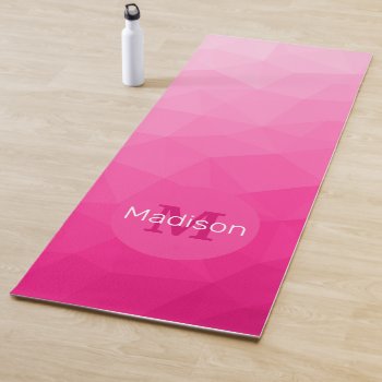 Hot Pink Gradient Geometric Mesh Pattern Monogram Yoga Mat by PLdesign at Zazzle