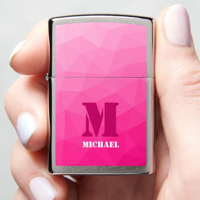 Hot pink Gradient Geometric Mesh Pattern Monogram Zippo Lighter (In Hand)