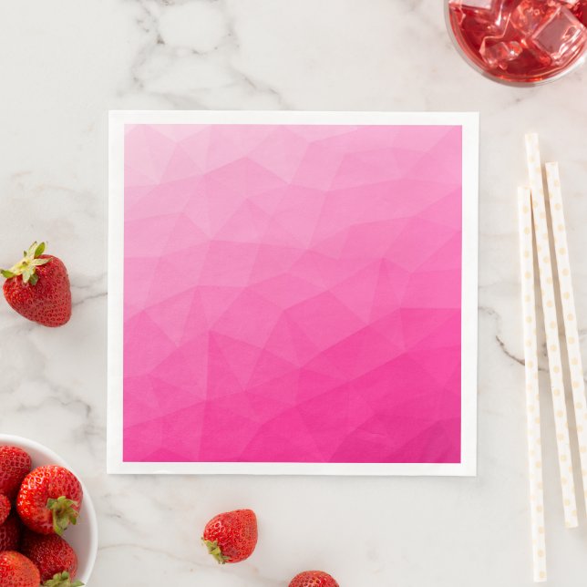Hot pink Gradient Geometric Mesh Pattern Paper Dinner Napkins (Insitu)