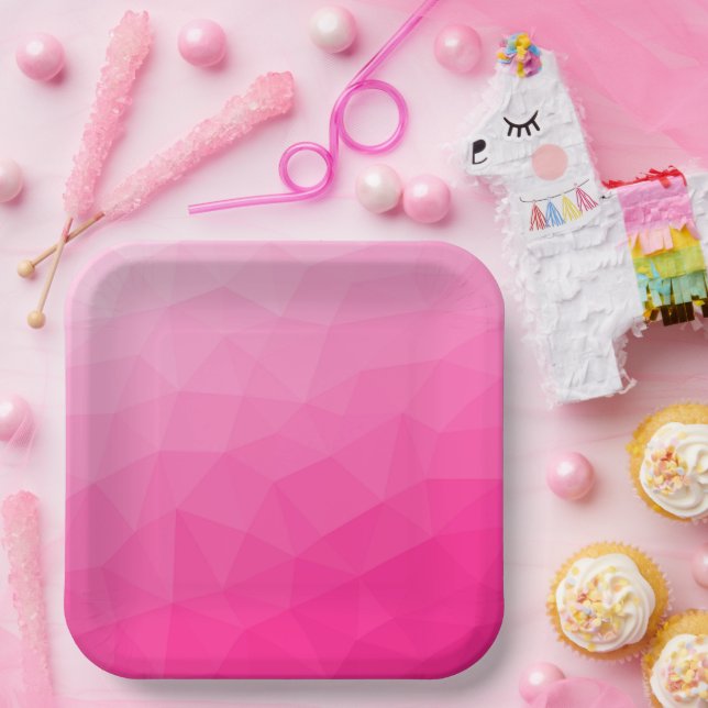 Hot pink Gradient Geometric Mesh Pattern Paper Plates (Party)