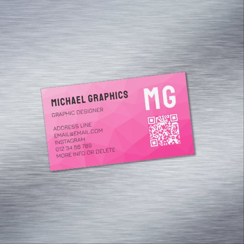 Hot pink gradient geometric mesh pattern QR code Business Card Magnet