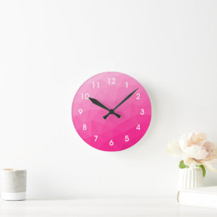 Hot pink Gradient Geometric Mesh Pattern Round Clock
