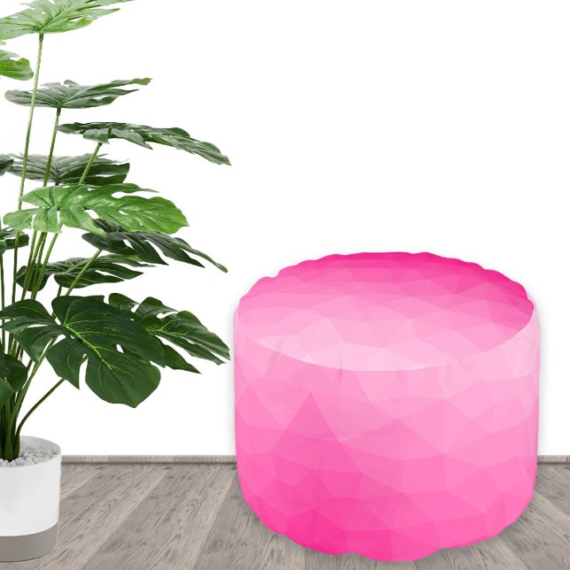 Hot pink Gradient Geometric Mesh Pattern Round Pouf (Hot pink pouf home decor for her room.)