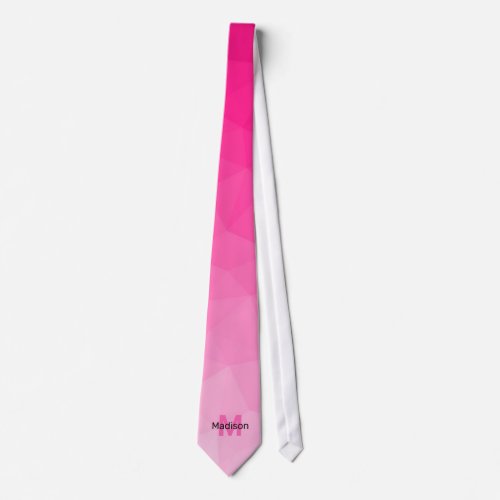 Hot pink gradient geometry mesh pattern Monogram Neck Tie