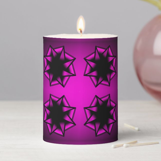 Hot Pink Gradient Star Bow Pillar Candle (In Situ)