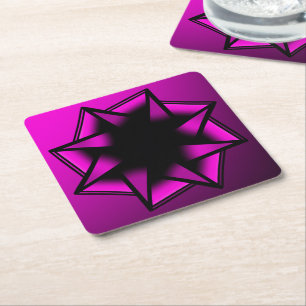 Hot Pink Gradient Star Bow Square Paper Coaster