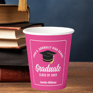 Hot Pink Graduate Custom 2025 Graduation Party Paper Cups