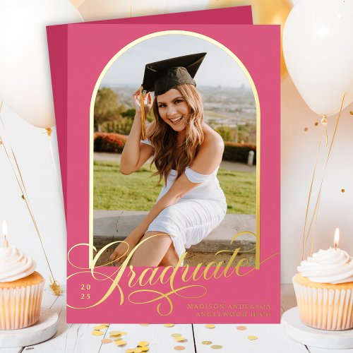 Hot Pink Graduate Foil Graduation Announcement