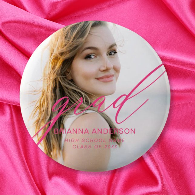 Hot Pink Graduate Simple Script Minimalist Photo Button (Creator Uploaded)