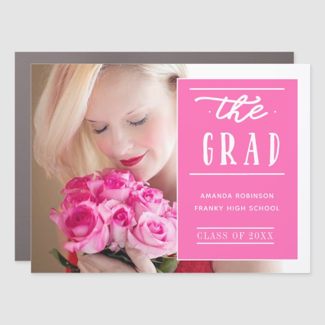 Hot-Pink Graduation Photo Car Magnet (Front)