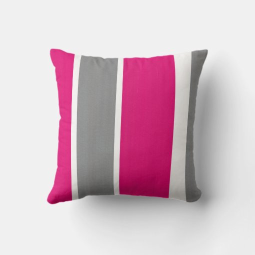 Hot Pink Gray and White Stripes Modern Throw Pillow | Zazzle