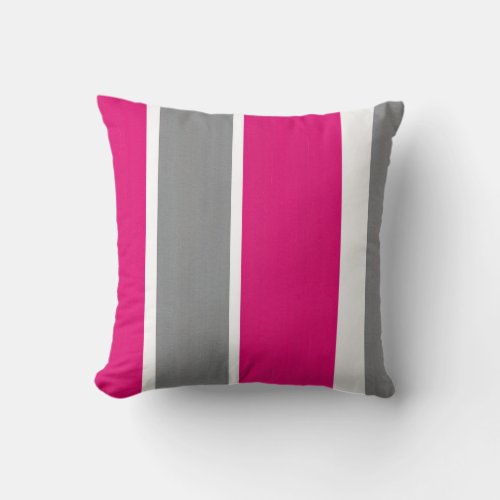 Hot Pink Gray and White Stripes Modern Throw Pillow
