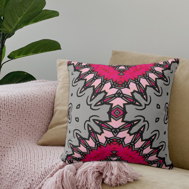 Hot Pink & Gray Chic Modern Stylish Geometric Throw Pillow (Creator Uploaded)