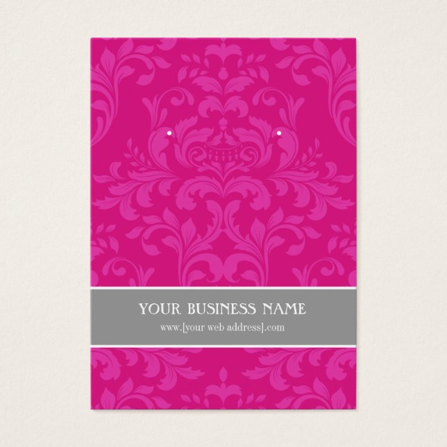 Hot Pink Gray Damask Custom Earring Card (Front)