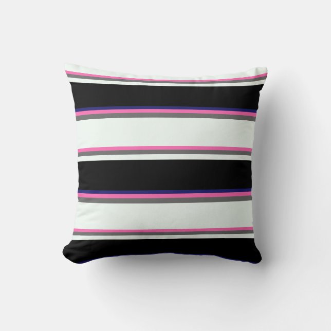 Hot Pink, Gray, Mint Cream, Black & Midnight Blue Throw Pillow (Front)