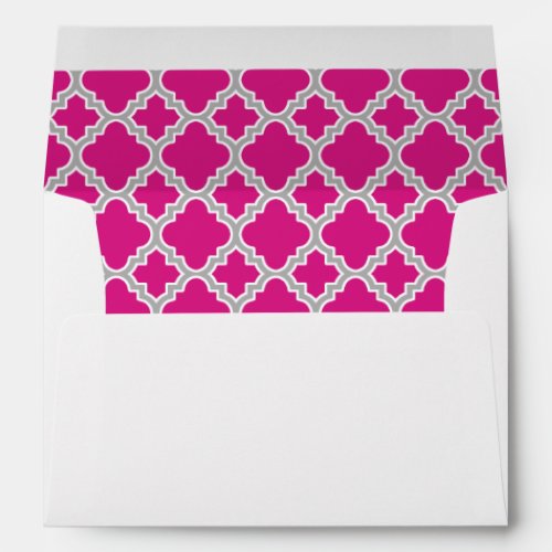 Hot Pink Gray Quatrefoil Pattern Lined Envelope