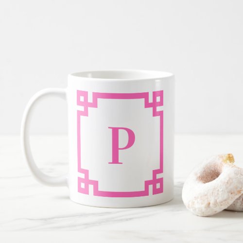 Hot Pink Greek Key Border Monogram Coffee Mug