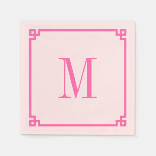 Hot Pink Greek Key Border Monogram Napkins