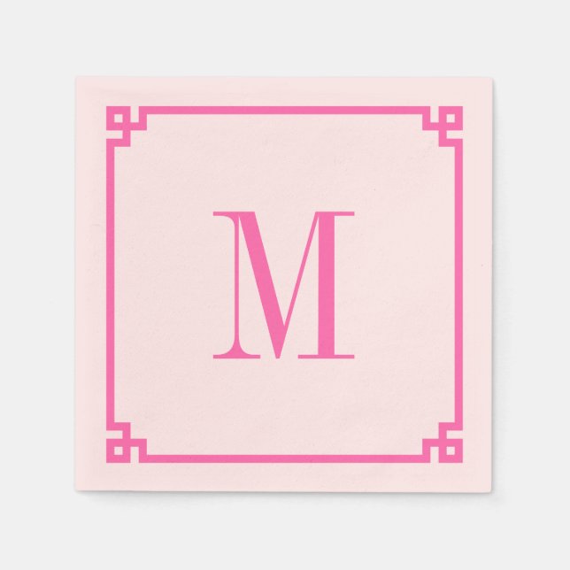 Hot Pink Greek Key Border Monogram Napkins (Front)