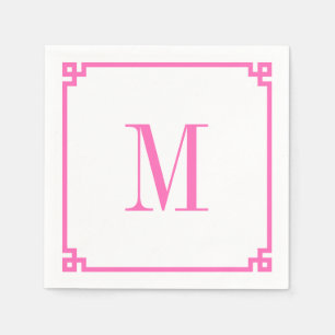 Hot Pink Greek Key Border Monogram Napkins