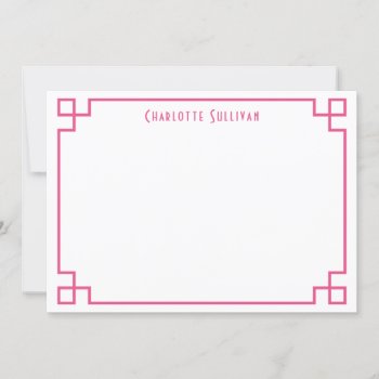 Hot Pink Greek Key Border Personalized Stationery Note Card by KeikoPrints at Zazzle
