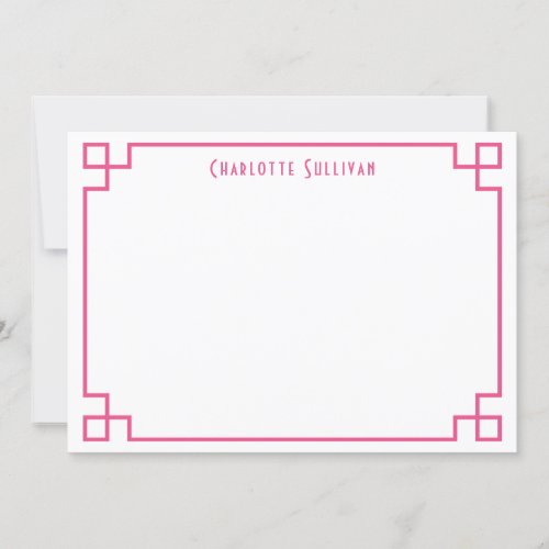 Hot Pink Greek Key Border Personalized Stationery Note Card