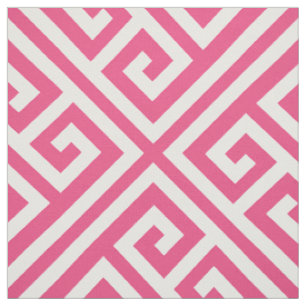 Hot Pink Greek Key Large Scale Fabric