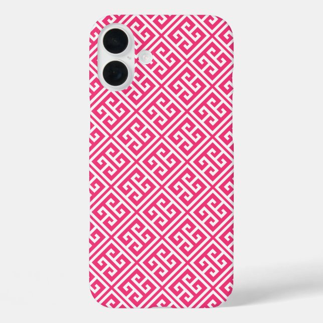 Hot Pink Greek Key Pattern Case-Mate iPhone Case (Back)