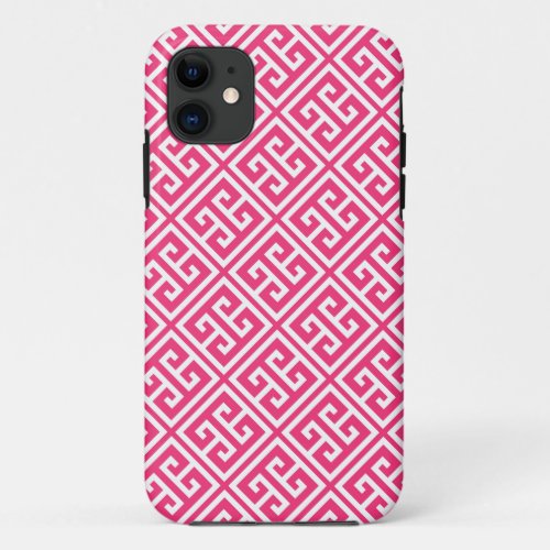 Hot Pink Greek Key Pattern iPhone 11 Case