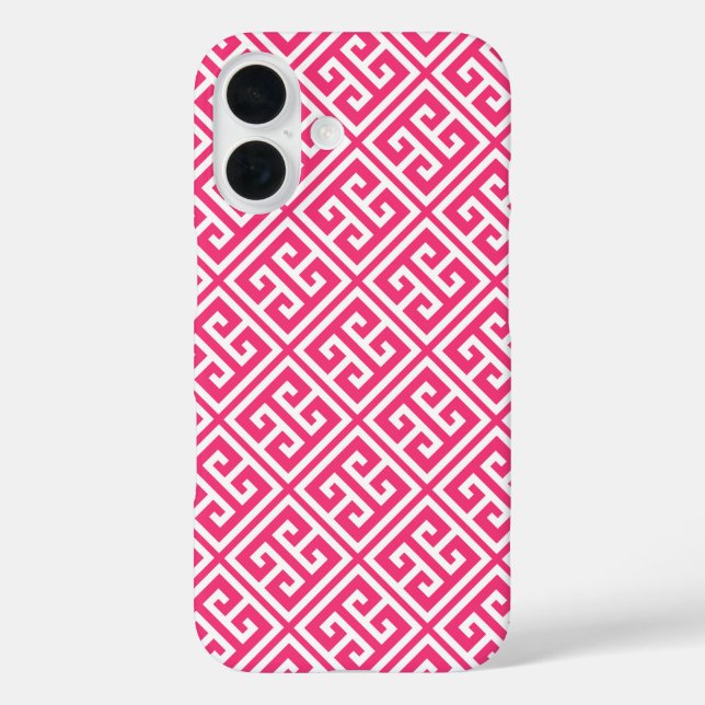 Hot Pink Greek Key Pattern Case-Mate iPhone Case (Back)